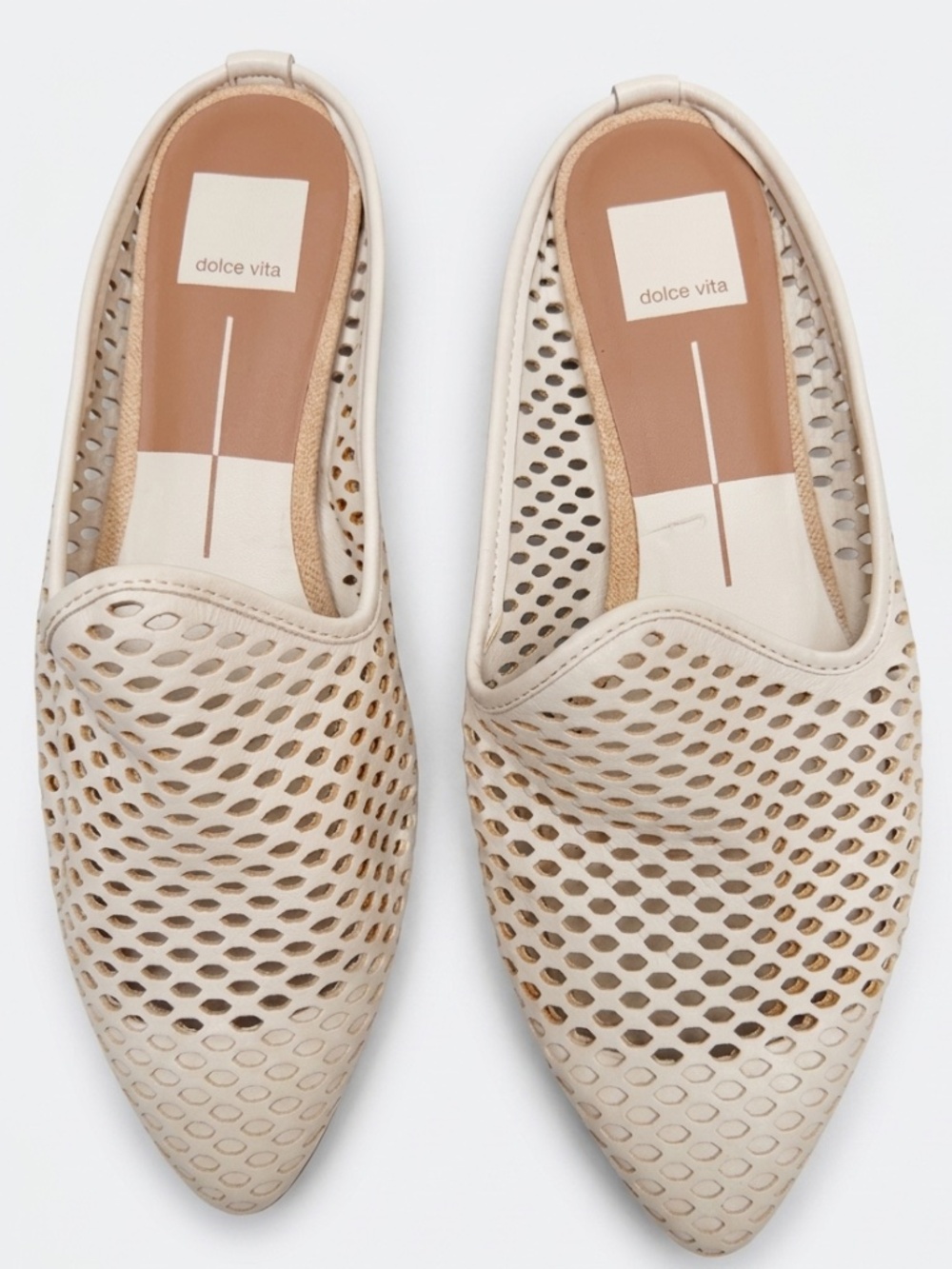 Dolce Vita Eunice Leather Perforated Mules Pointed Toe Slides Flats NWOB 8